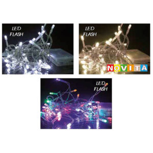 50 LED FLASH A BATTERIA LUCE CHIARA CALDA E COLORATA