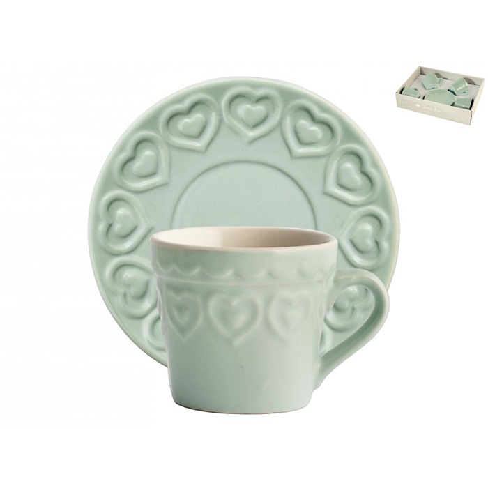 Set 4 tazze tè con piattino Fairylove in stoneware H&H 200 ml