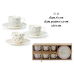 Set 6 Tazze Caffè Con Piattino in Porcellana nbc Modello SPRING 10 cl