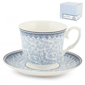 Set 2 tazze tè con piattino in porcellana 260 ml Blue Dream H&H
