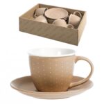 Set 4 tazzine caffè marrone 90 ml con piattino Cinnamon H&H Porcellana