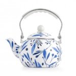 Bollitore in metallo smaltato decoro foglie blu 2 litri H&H