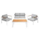 Salottino Divano Tavolino 2 Poltrone Alluminio Poliwood con Cuscini Agata