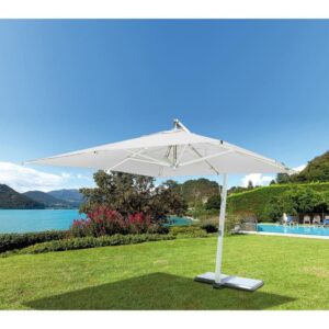 Ombrellone alluminio 3,5×3,5 m effetto legno sbiancato piastrelle ceramica