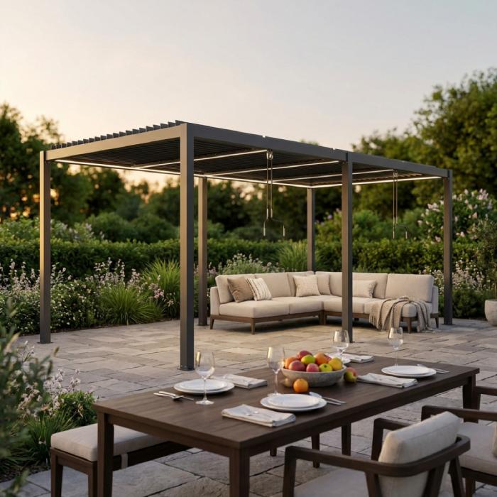 Pergola Bioclimatica alluminio grigio scuro m 7,8x4x2,5h